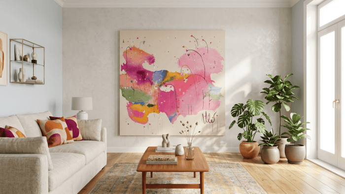 Alçı ve tutkal harcı ile hazırlanmış yüksek dokulu kare soyut tablo - Vavi-Garden